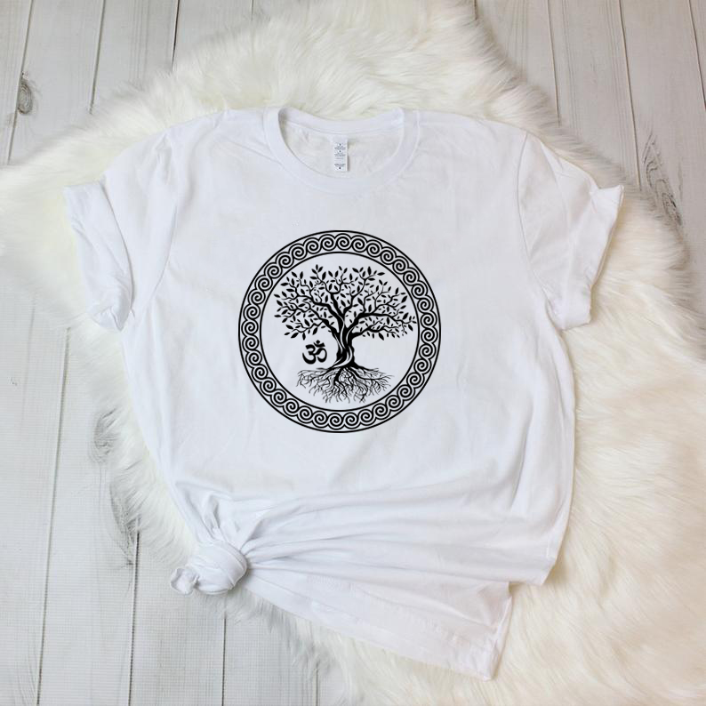 Camiseta Yoga Árvore Da Vida Com Símbolo Om