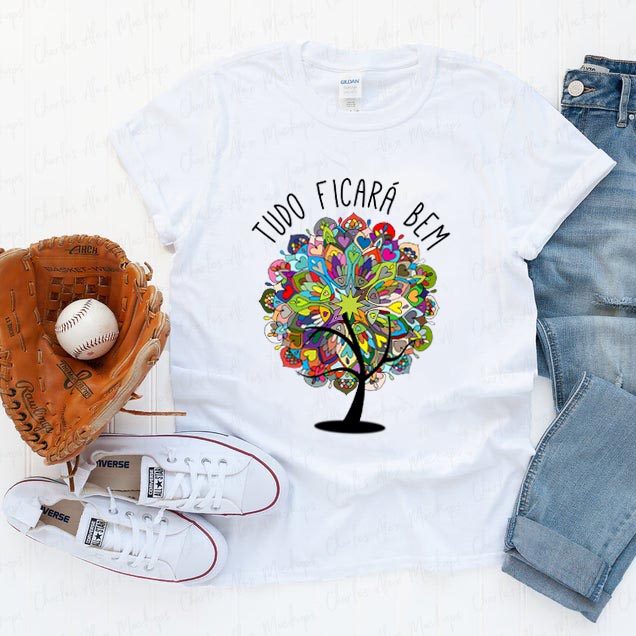 Camiseta Yoga Árvore Com Folhas De Coração Tudo Ficará Bem